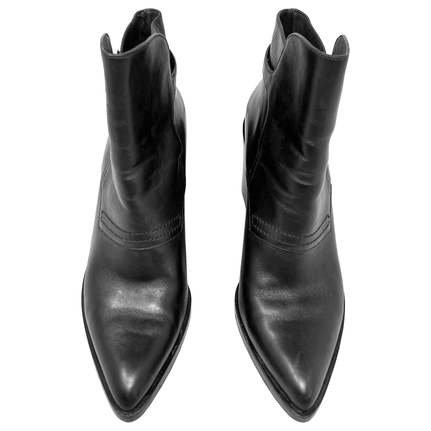Alexander Wang Boots Black Leather Pointed Toe Western Block Heel Ankle Boots Size EU 38.5