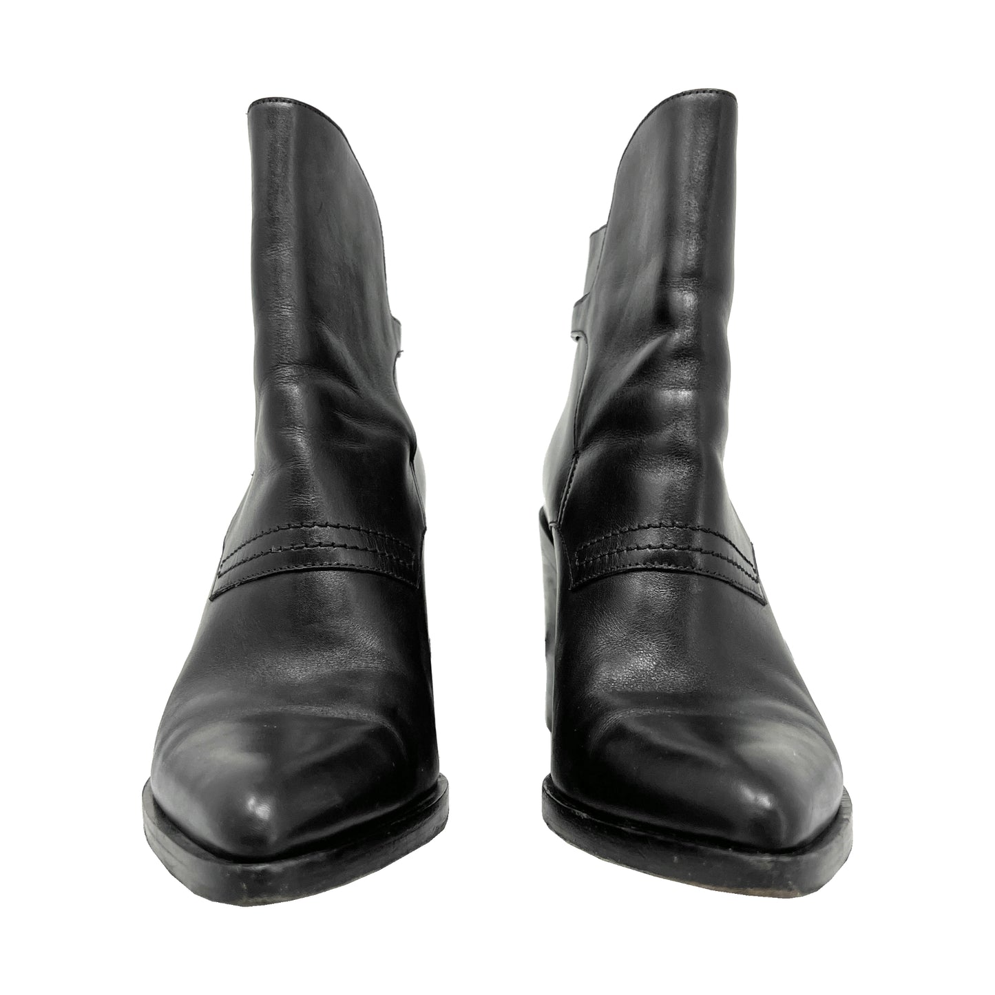 Alexander Wang Boots Black Leather Pointed Toe Western Block Heel Ankle Boots Size EU 38.5