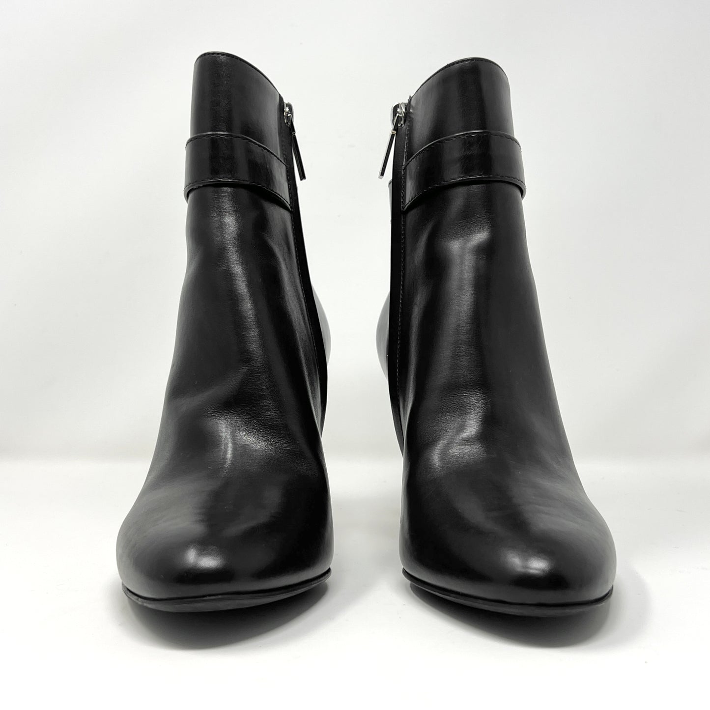 Christian Dior Black Leather Almond Round Toe Silver Buckle Heels Ankle Boots Size EU 39.5