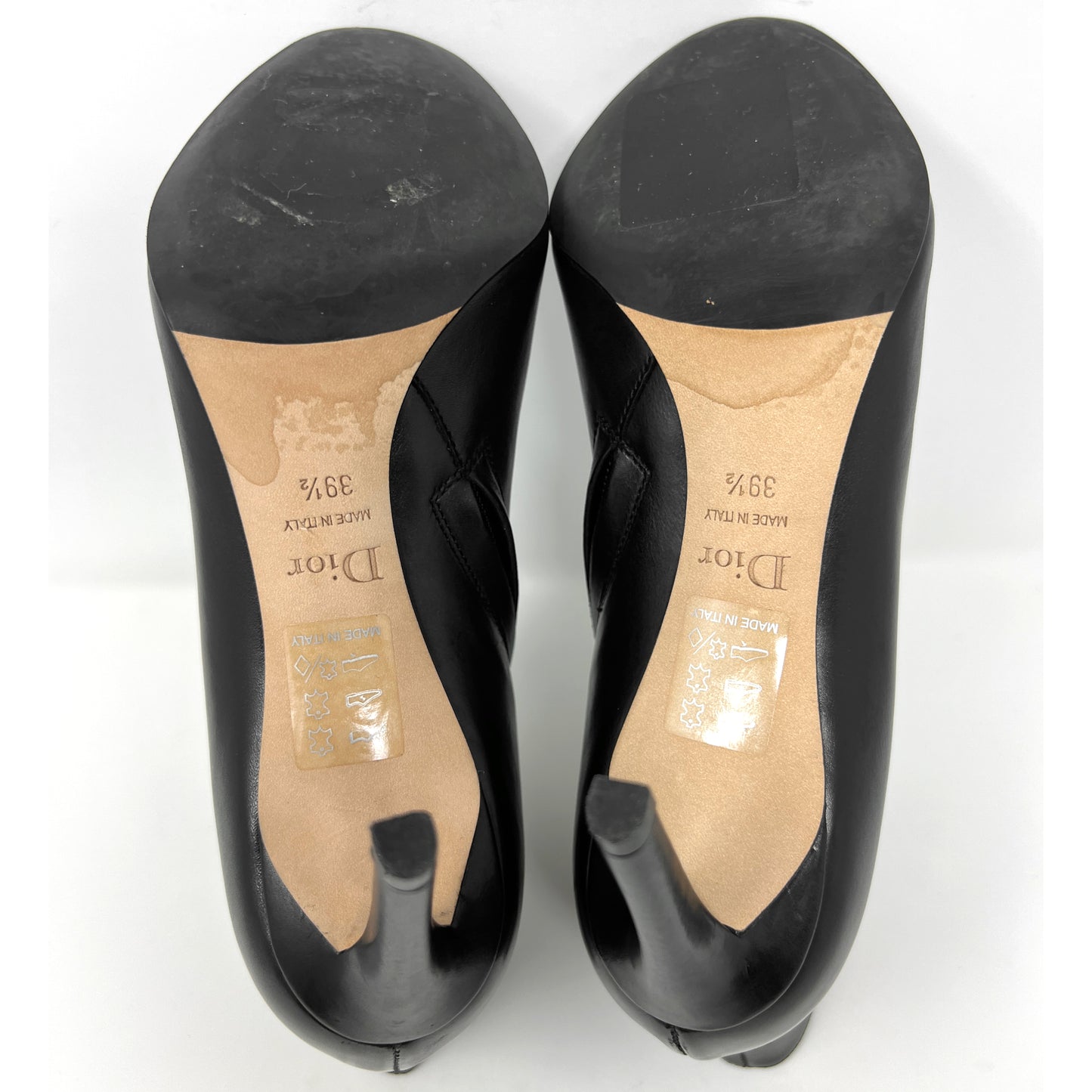 Christian Dior Black Leather Almond Round Toe Silver Buckle Heels Ankle Boots Size EU 39.5