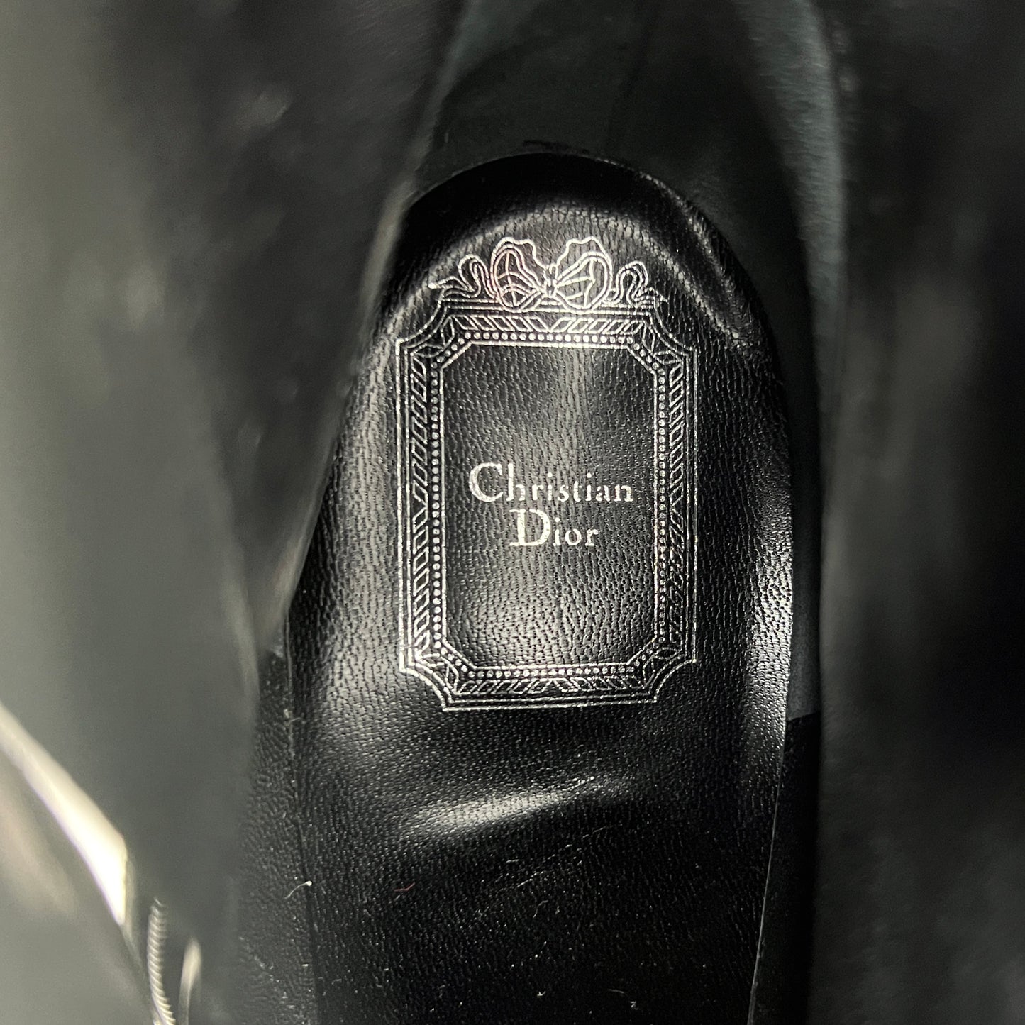 Christian Dior Black Leather Almond Round Toe Silver Buckle Heels Ankle Boots Size EU 39.5