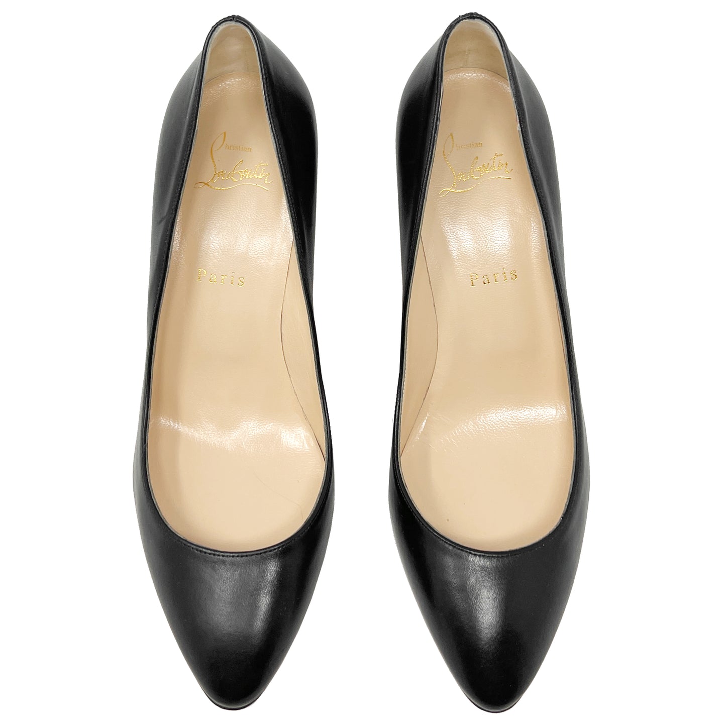Christian Louboutin Eloise 85 Black Leather Classic Almond Toe Heels Pumps Size EU 39