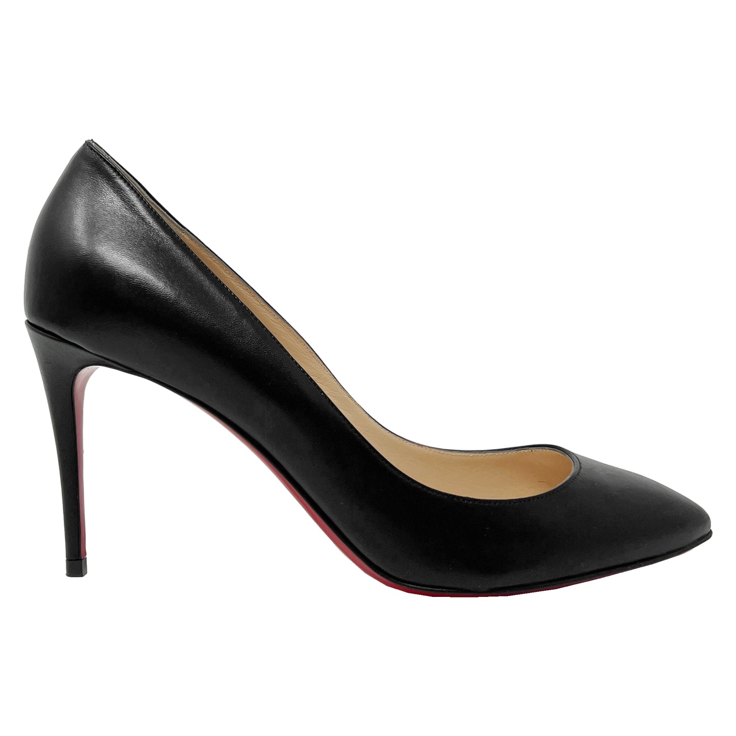 Christian Louboutin Eloise 85 Black Leather Classic Almond Toe Heels Pumps Size EU 39