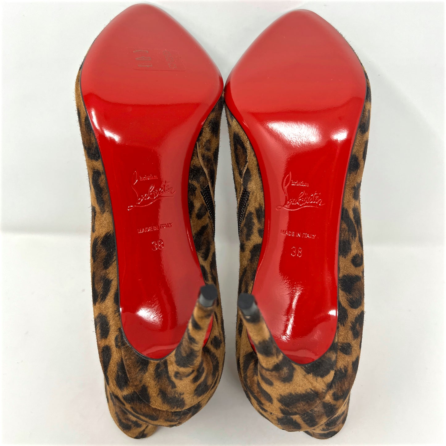 Christian Louboutin Eloise 85 Suede Leopard Animal Print Ankle Boot Heels Size Eu 38