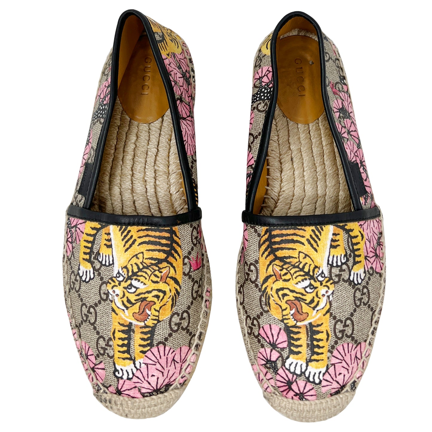 Gucci Bengal Tiger Floral Supreme Monogram Canvas Round Toe Espadrilles Flats Size EU 37.5