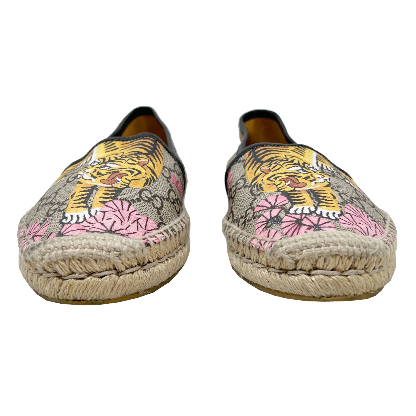 Gucci Bengal Tiger Floral Supreme Monogram Canvas Round Toe Espadrilles Flats Size EU 37.5