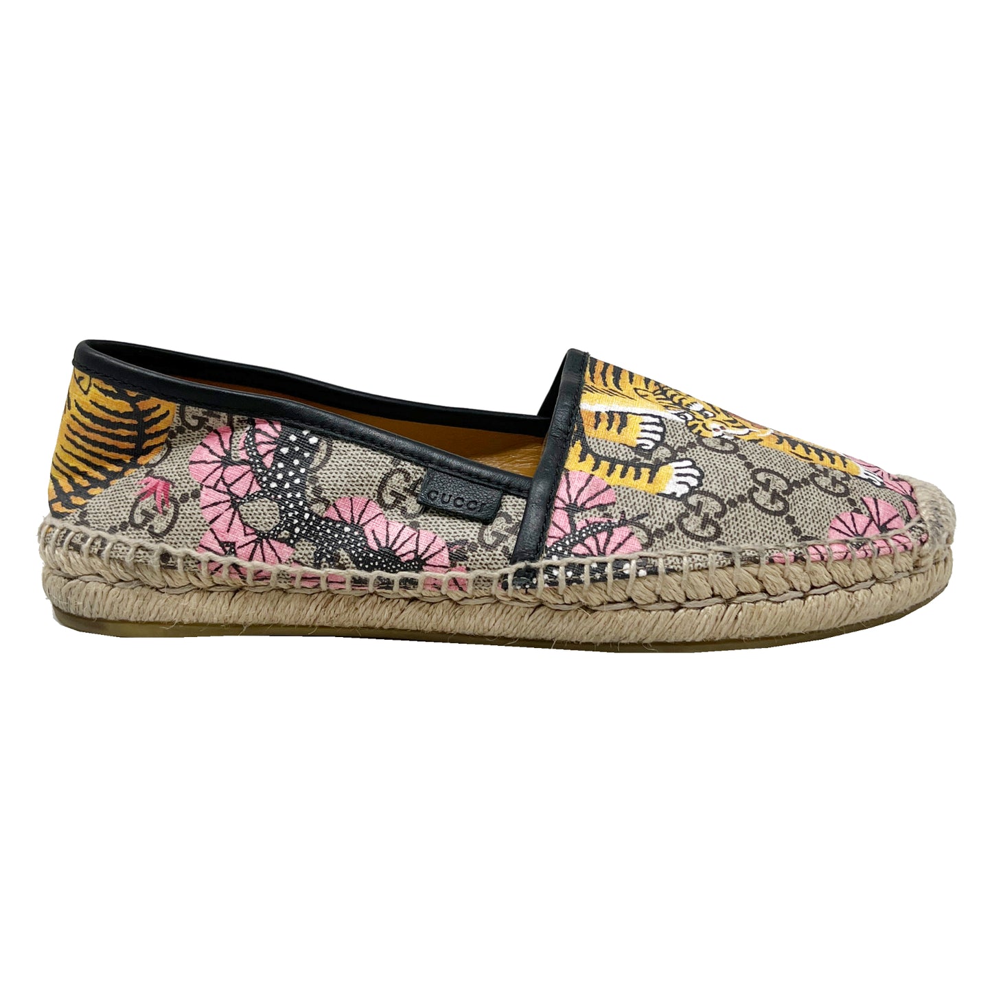 Gucci Bengal Tiger Floral Supreme Monogram Canvas Round Toe Espadrilles Flats Size EU 37.5