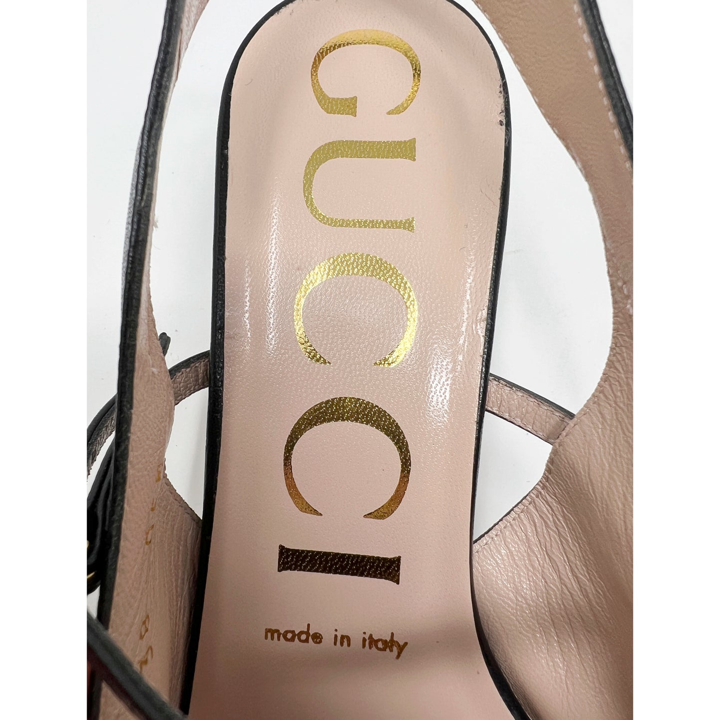 Gucci Zumi Interlocking Logo Black Leather Pointed Toe Low Heels Slingback Pumps Size EU 38