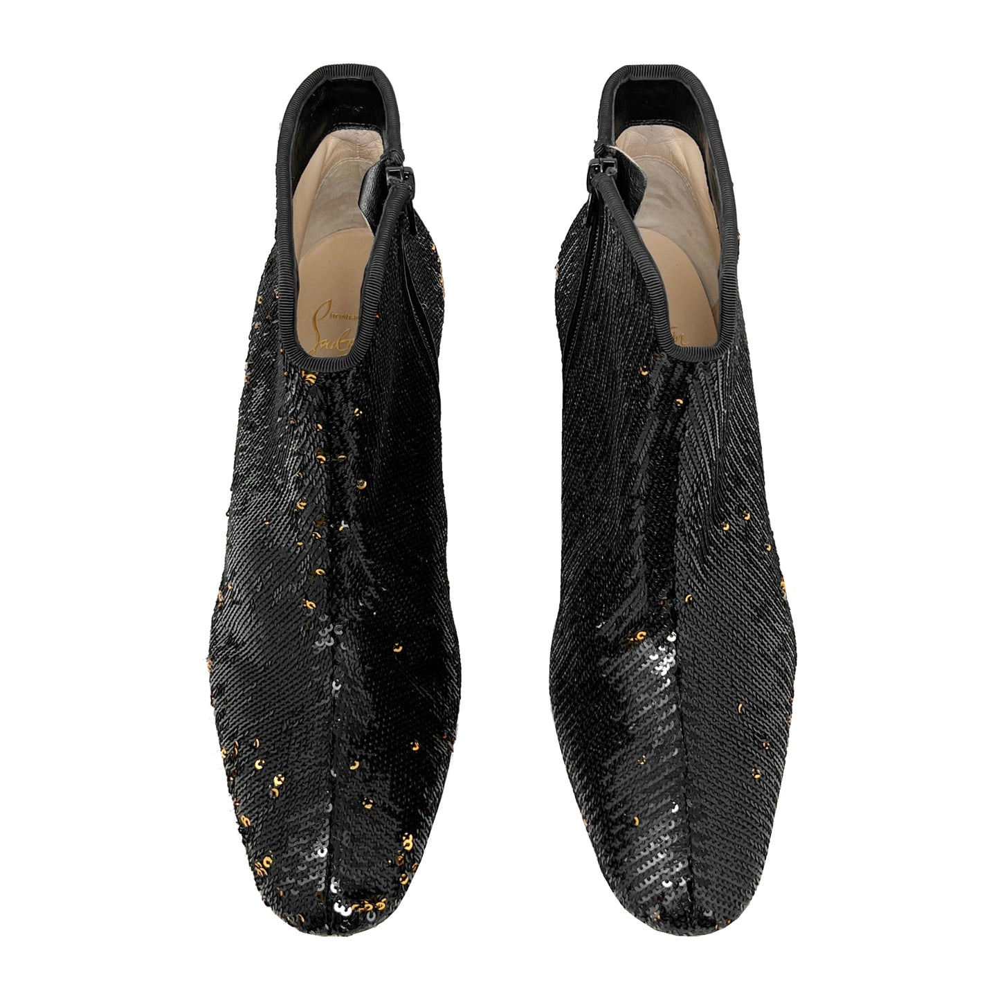 Christian Louboutin Disco Black Gold Sequins Paillettes Ankle Boots Size EU 36.5