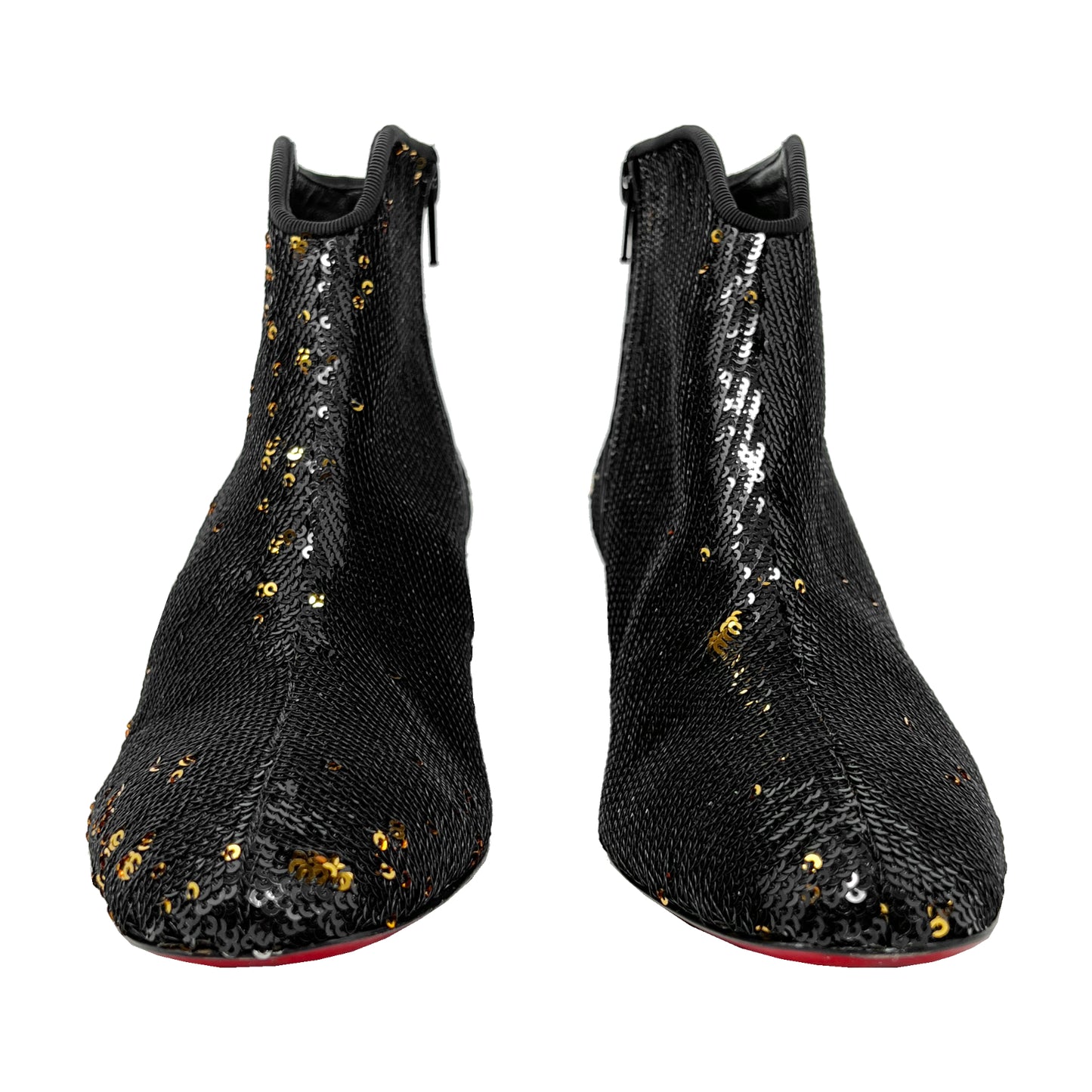 Christian Louboutin Disco Black Gold Sequins Paillettes Ankle Boots Size EU 36.5