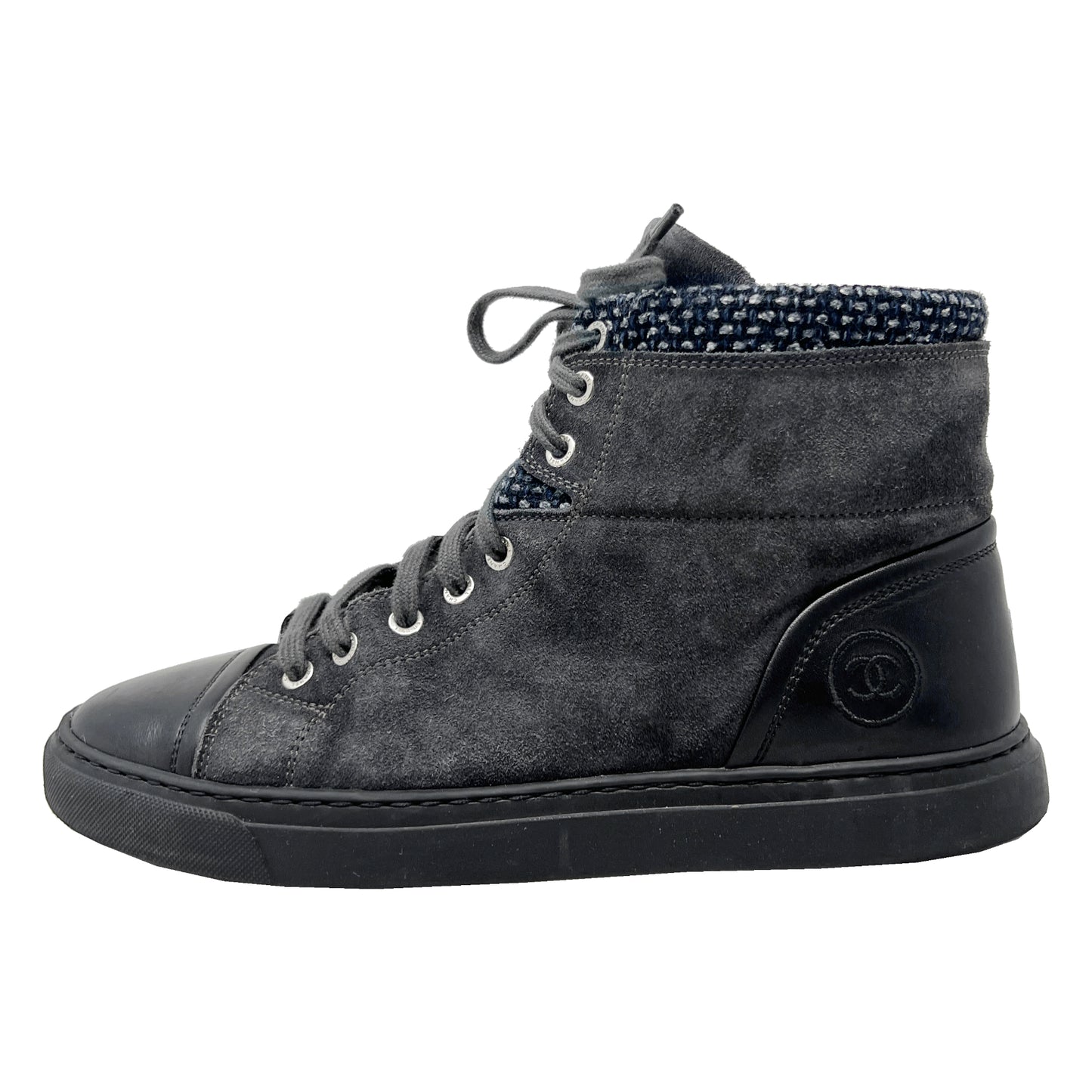 Chanel Gray Suede Tweed Top Sneakers Size EU 40