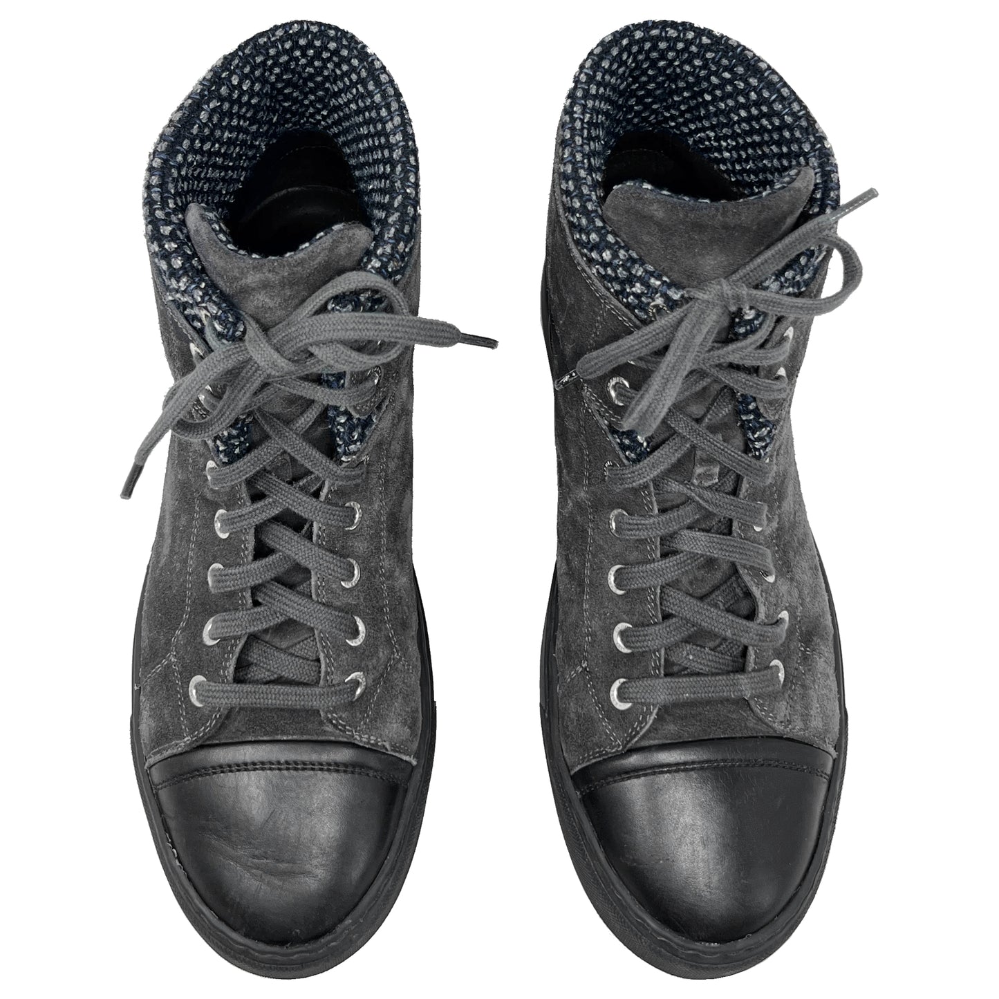 Chanel Gray Suede Tweed Top Sneakers Size EU 40