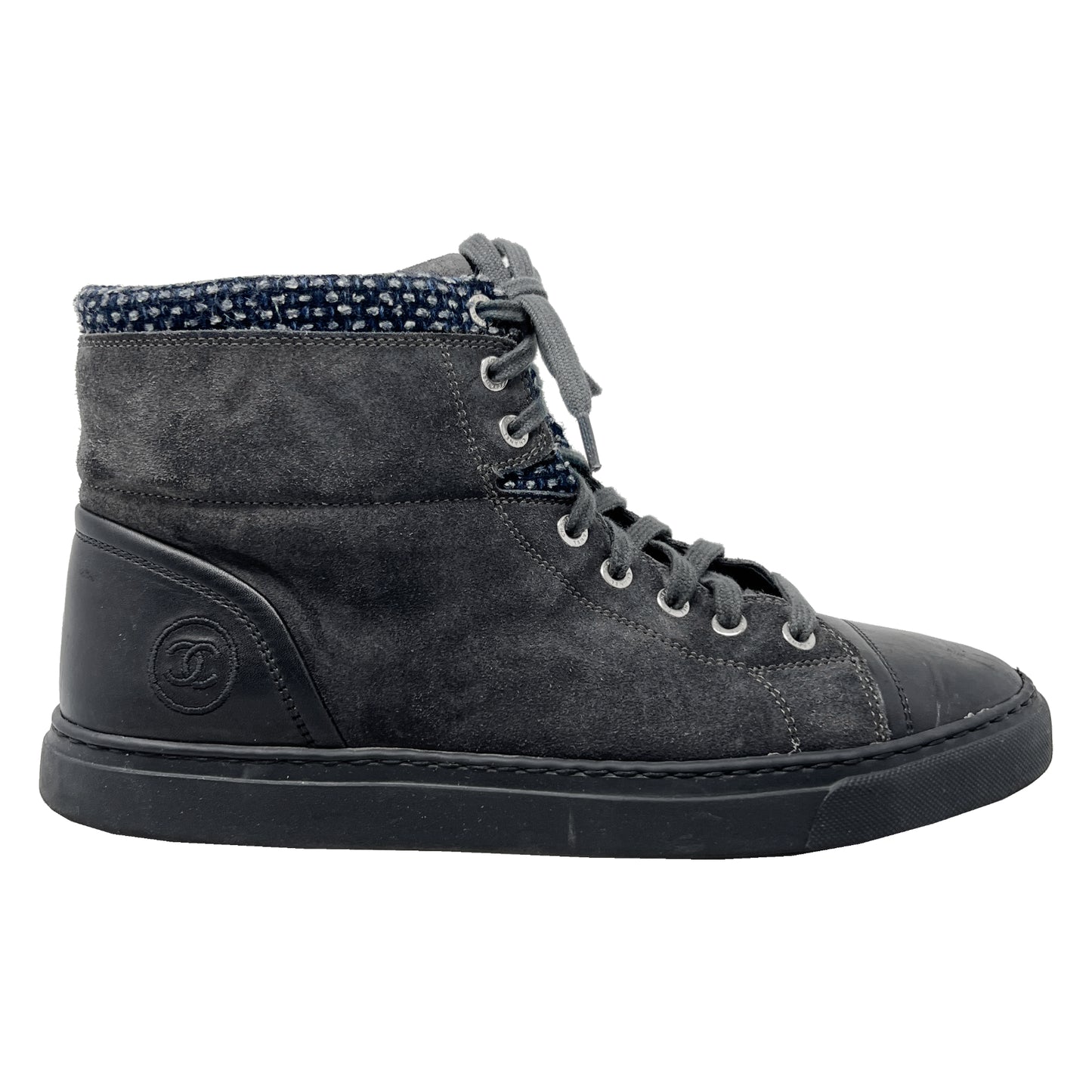 Chanel Gray Suede Tweed Top Sneakers Size EU 40
