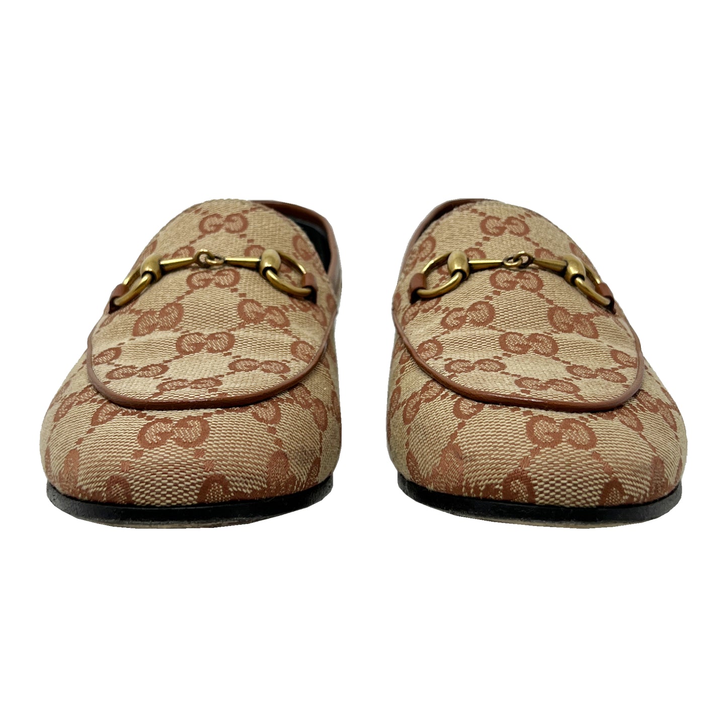 Gucci Jordaan Brown Monogram Canvas Leather Trim Loafers Size EU 36.5