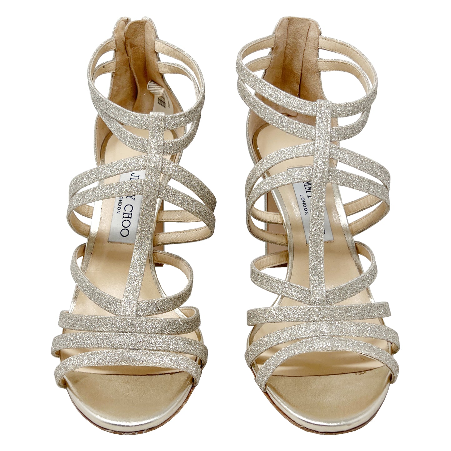 Jimmy Choo Selina Gold Metallic Glitter Caged Sandals Size EU 38.5