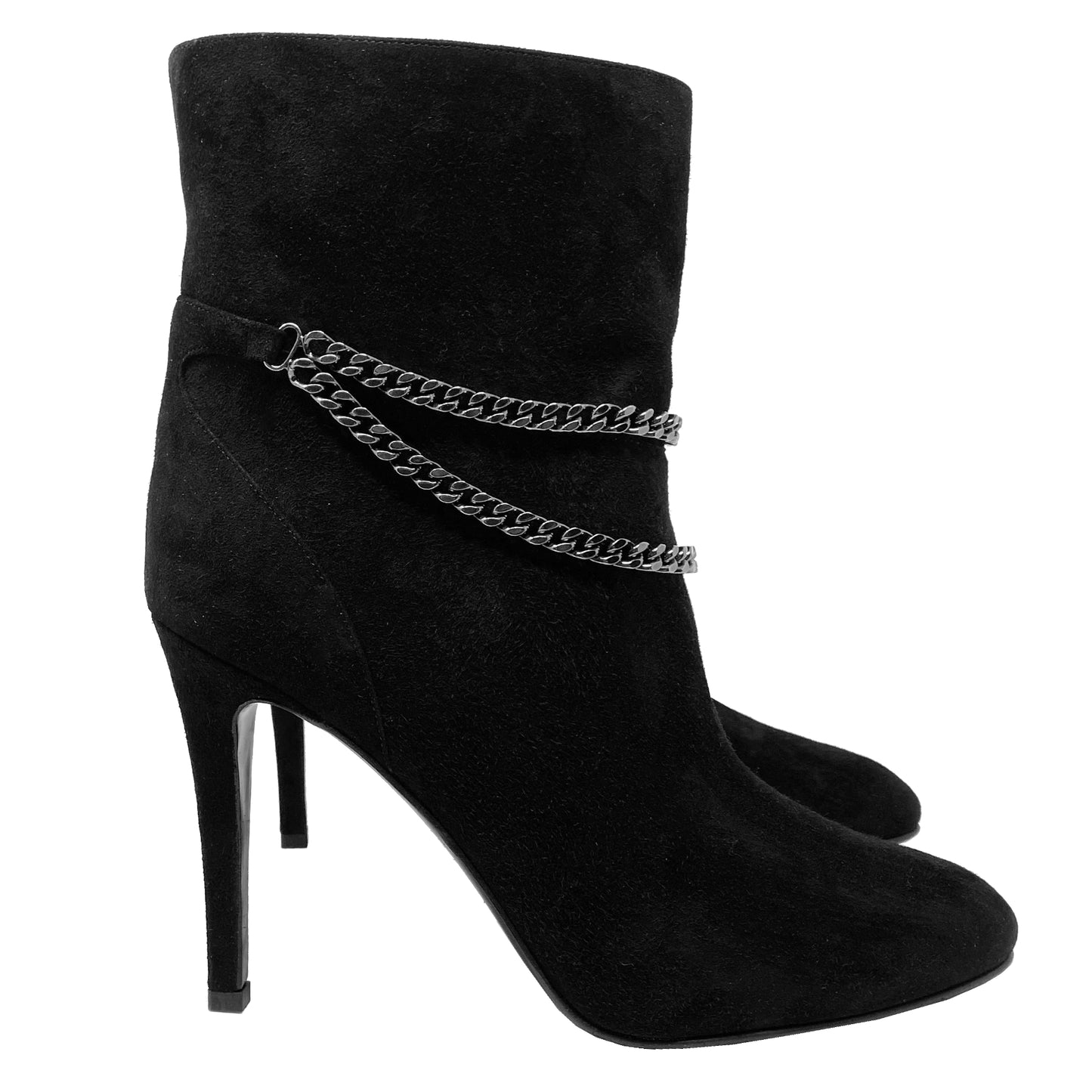 Saint Laurent Debbie 100 Suede Double Chain Ankle Boots