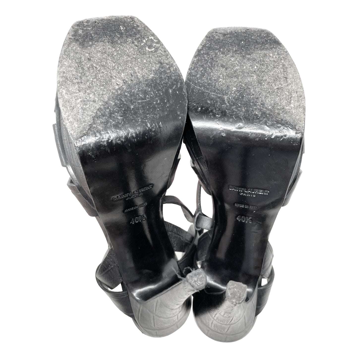 Saint Laurent Tribute 120 Black Embossed Leather Platform Sandals Size EU 40.5