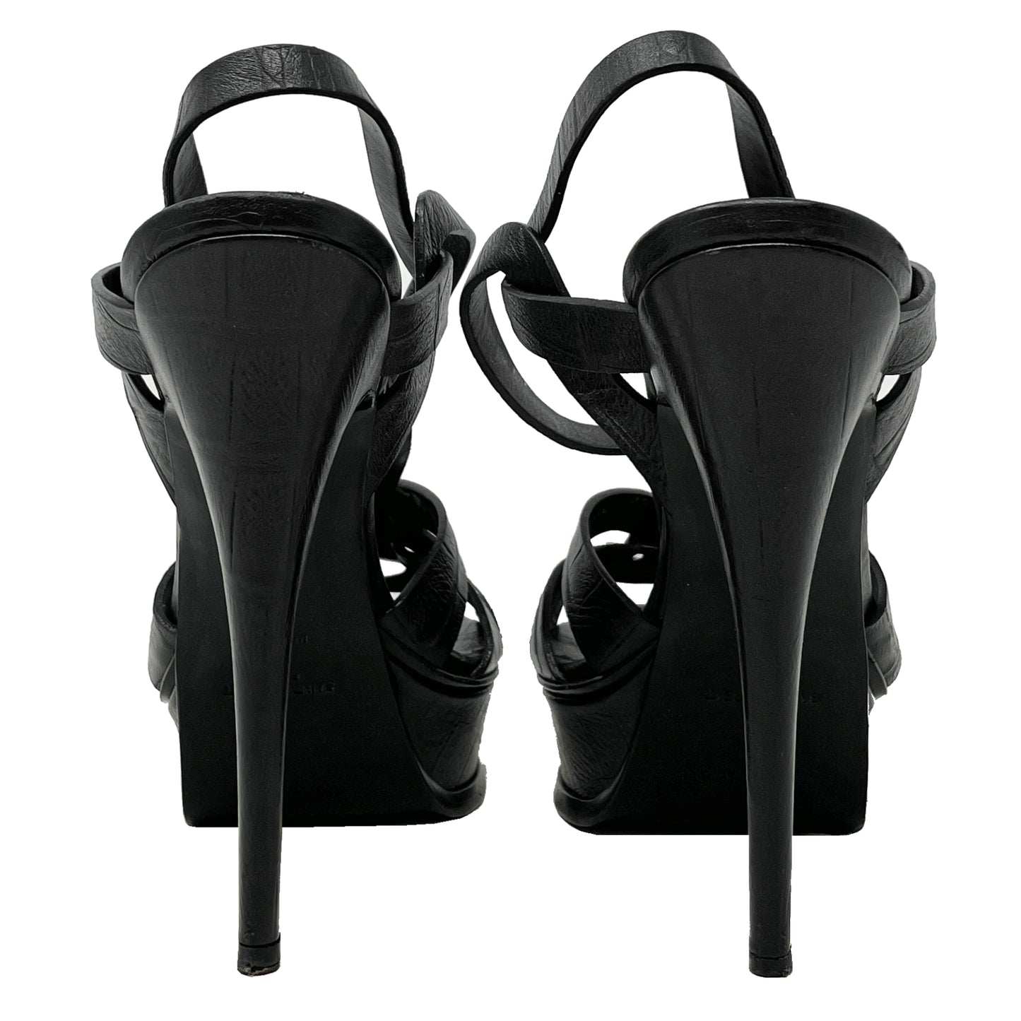 Saint Laurent Tribute 120 Black Embossed Leather Platform Sandals Size EU 40.5