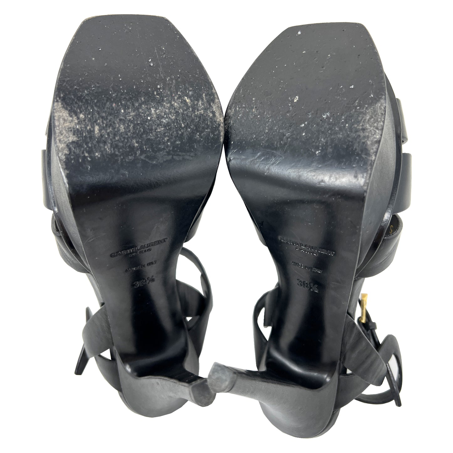 Saint Laurent Tribute 105 Black Matte Leather Platform Sandals EU 38.5