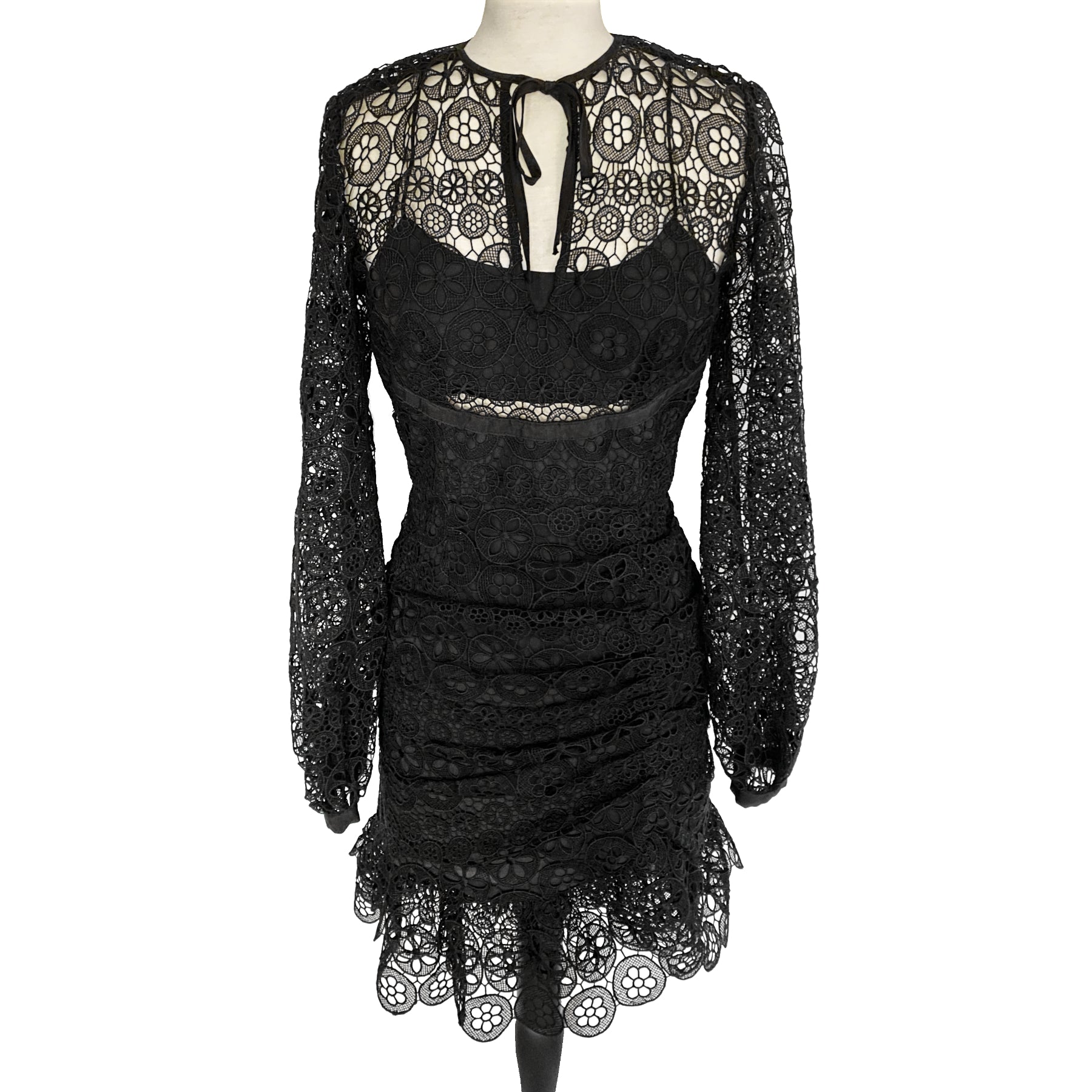 Black floral lace mini-dress