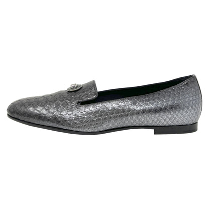 Chanel Grey Python Interlocking Logo Round Toe Flats Slippers Loafers