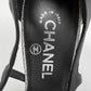 Chanel 2009 Crystal Pearl Metal Camellia Black Satin Silver High Heel Sandals