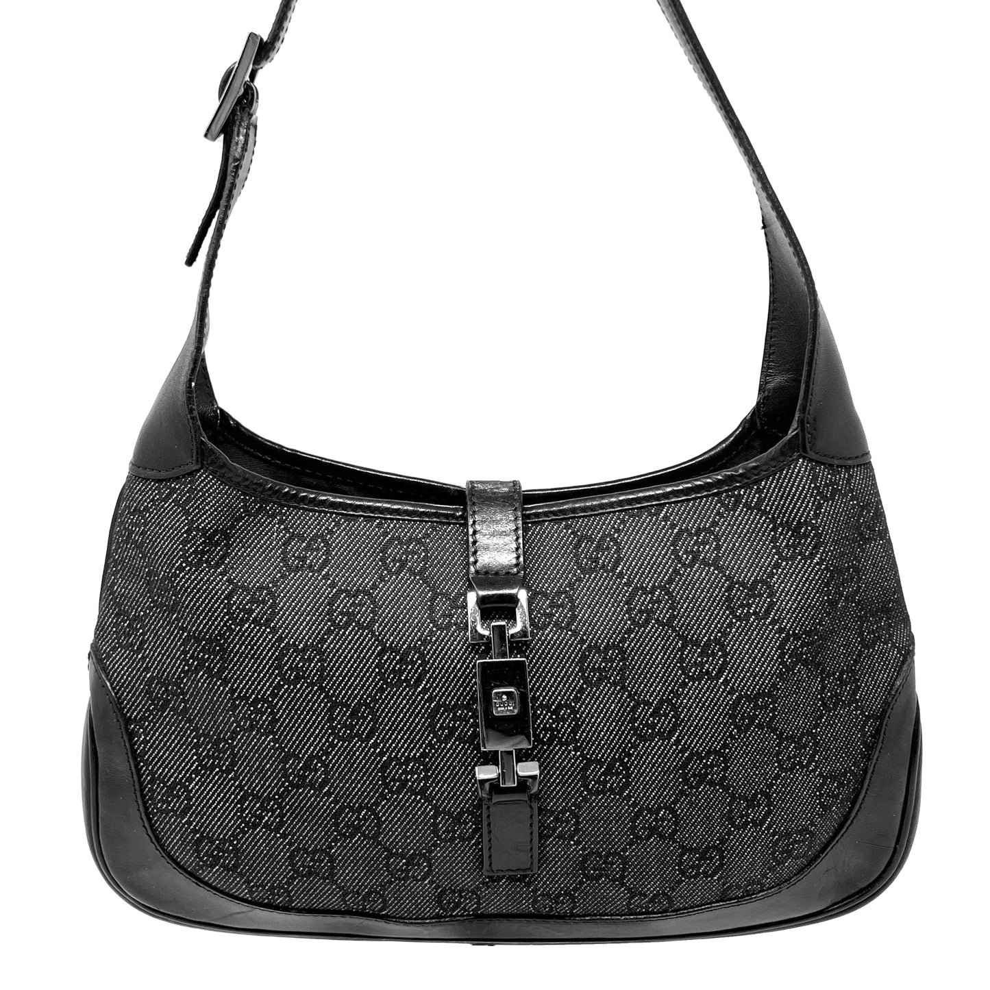 Gucci Supreme Black Monogram Leather Trim Vintage Jackie Hobo Shoulder Bag
