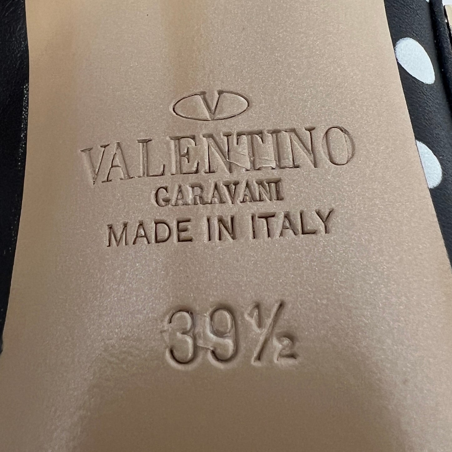 Valentino Rockstud Studded Triple Ttrap Black Leather Polka Dot Pointed Pumps Size EU 39.5