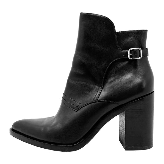 Alexander Wang Boots Black Leather Pointed Toe Western Block Heel Ankle Boots