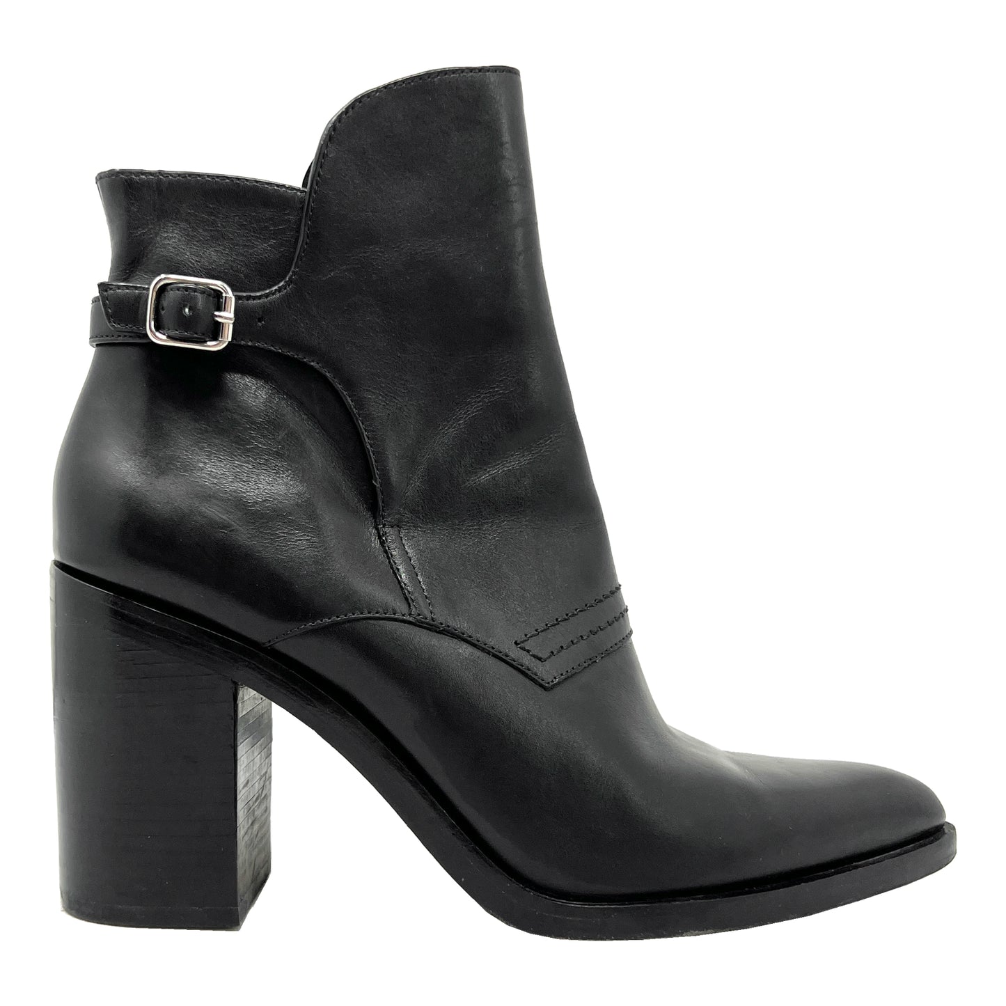 Alexander Wang Boots Black Leather Pointed Toe Western Block Heel Ankle Boots Size EU 38.5
