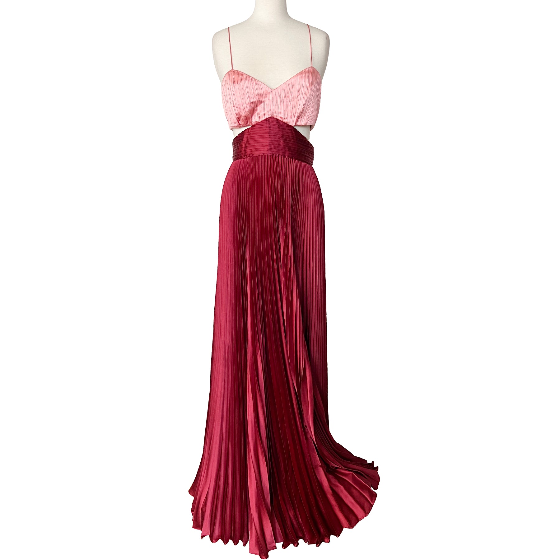 AMUR Elodie Two Toned Cut Out Pleated Satin Gown With Side Slit Long G The Global Collective Co