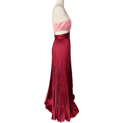 AMUR Elodie Two Toned Cut Out Pleated Satin Gown With Side Slit Long Gown Size US 10