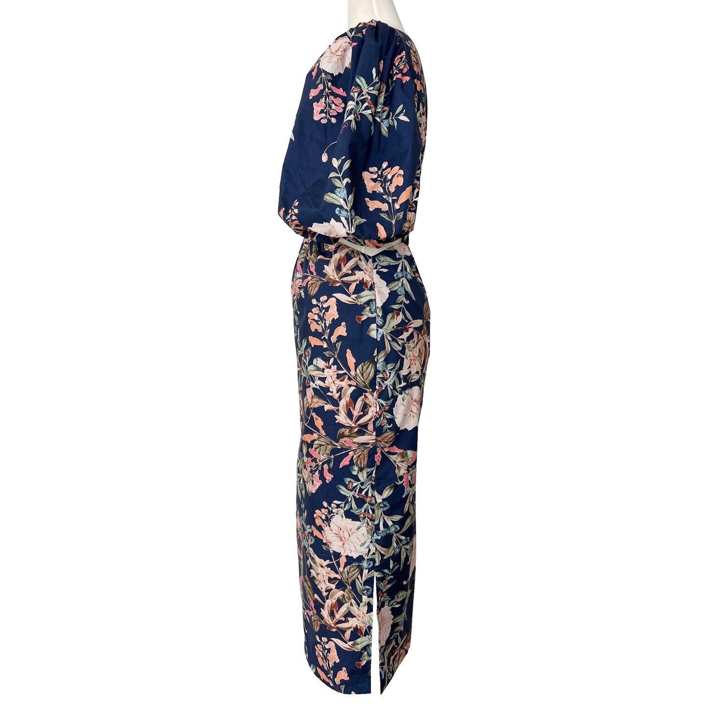 Cara Cara Blue Cotton Floral Print Andrea Puff Sleeve Cutout Midi Dress Size US 6