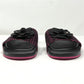 Chanel Pink Tweed Black Camellia Flower Interlocking Logo Flats Sandals Slides Size EU 42