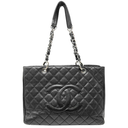 Chanel Black Quilted Caviar Leather CC Logo Grand Shopper Tote Shoulder Bag