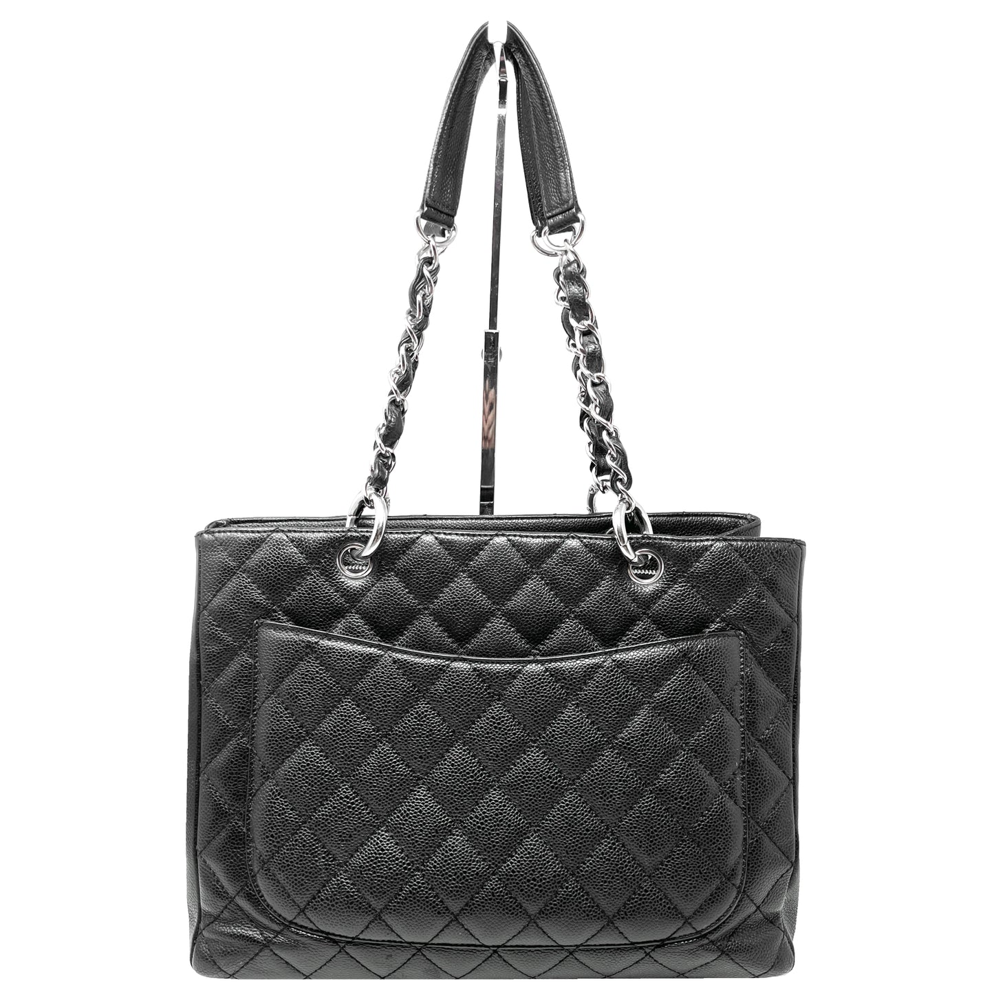 Chanel Black Quilted Caviar Leather CC Logo Grand Shopper Tote Shoulder Bag