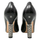Chanel Black Leather Round Toe Metal Pearl CC Interlocking Logo Heels Pumps Size EU 39.5