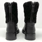Chanel Black Leather Quilted Shearling Cap Toe Zip Up Mid Calf Lug Sole Boots Size EU 39.5