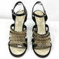 Chanel Black Quilted Leather Gold Chain Detail Pearl CC Logo Sandals Heels Size EU 41