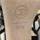 Chanel Interlocking CC Logo Camellia Gold Studded Patent Sandals Size EU 37.5