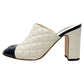 Chanel CC Logo Mules Two Toned Cap Toe Black Cream Quilted Leather High Heels