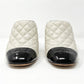Chanel CC Logo Mules Two Toned Cap Toe Black Cream Quilted Leather High Heels