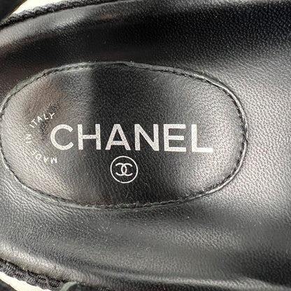 Chanel Interlocking Logo Black Quilted Fabric Double Strap Dad Flat Sandals Size EU 38.5