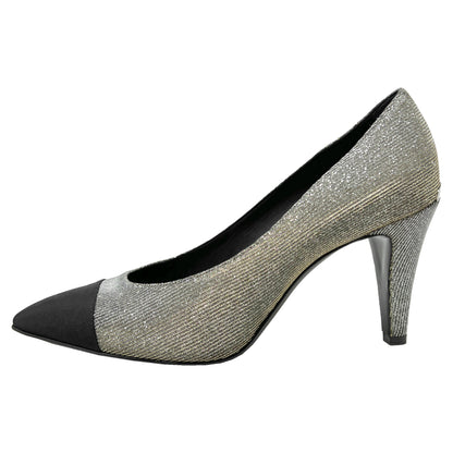 Chanel Grosgrain Cap Toe Metallic Fabric Lurex Pointed toe Logo Heels Pumps