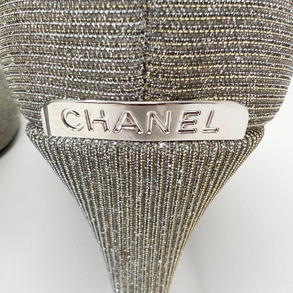 Chanel Grosgrain Cap Toe Metallic Fabric Lurex Pointed toe Logo Heels Pumps Size EU 39.5