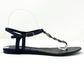 Chanel Navy Blue Quilted Leather Grosgrain CC Logo Chain Flats Thongs Sandals