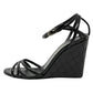 Chanel Black Patent Leather Quilted Matelasse Strappy Wedge Caged Heel Sandals