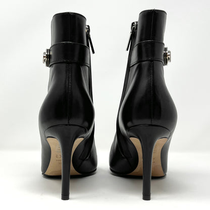 Christian Dior Black Leather Almond Round Toe Silver Buckle Heels Ankle Boots Size EU 39.5