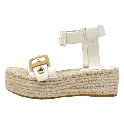 Christian Dior D-Dior Gold Logo Off White Leather Espadrille Platform Sandals Size EU 39