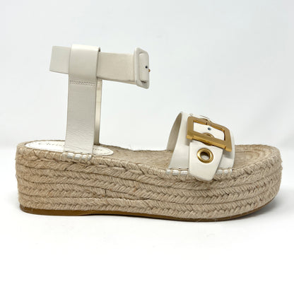 Christian Dior D-Dior Gold Logo Off White Leather Espadrille Platform Sandals Size EU 39